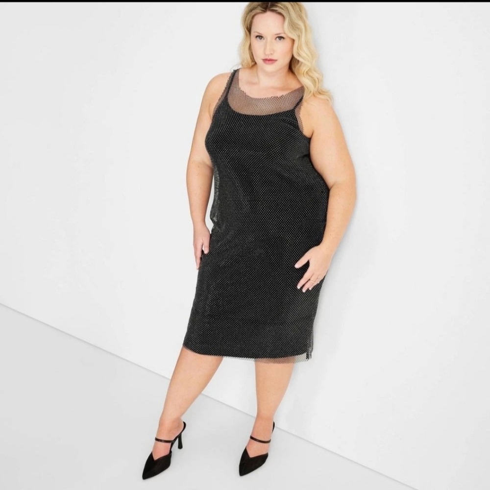 Women's Holiday Rhinestone Mesh Midi Bodycon Dress - Future Collective Black XL - Picture 3 of 9